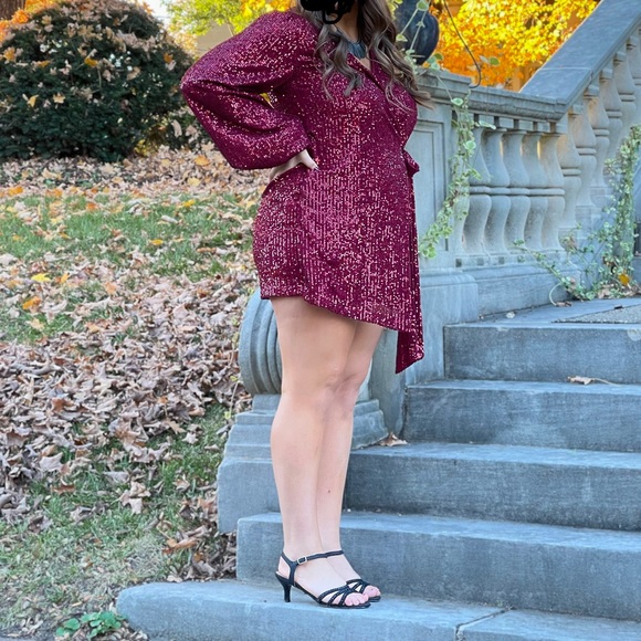 Lena brand formal maroon sequin romper. Size Med. - Picture 1 of 5